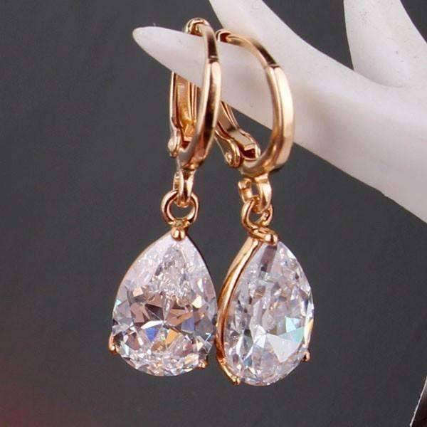 Raindrop Diamond Dust Infused Gold Plated Dangling Crystal Earrings fo ...