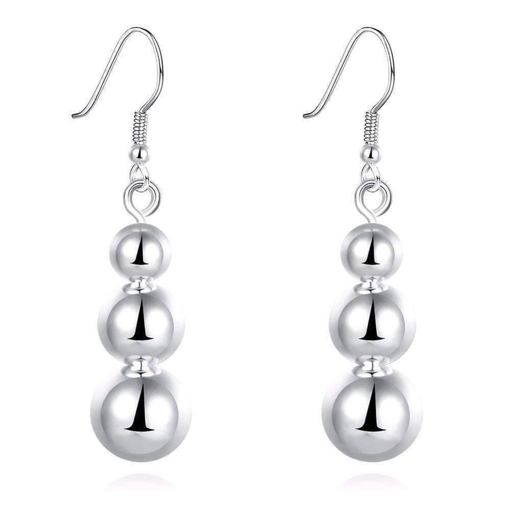 Silver Triple Bead Dangling French Hook Earrings for Woman - Feshionn IOBI