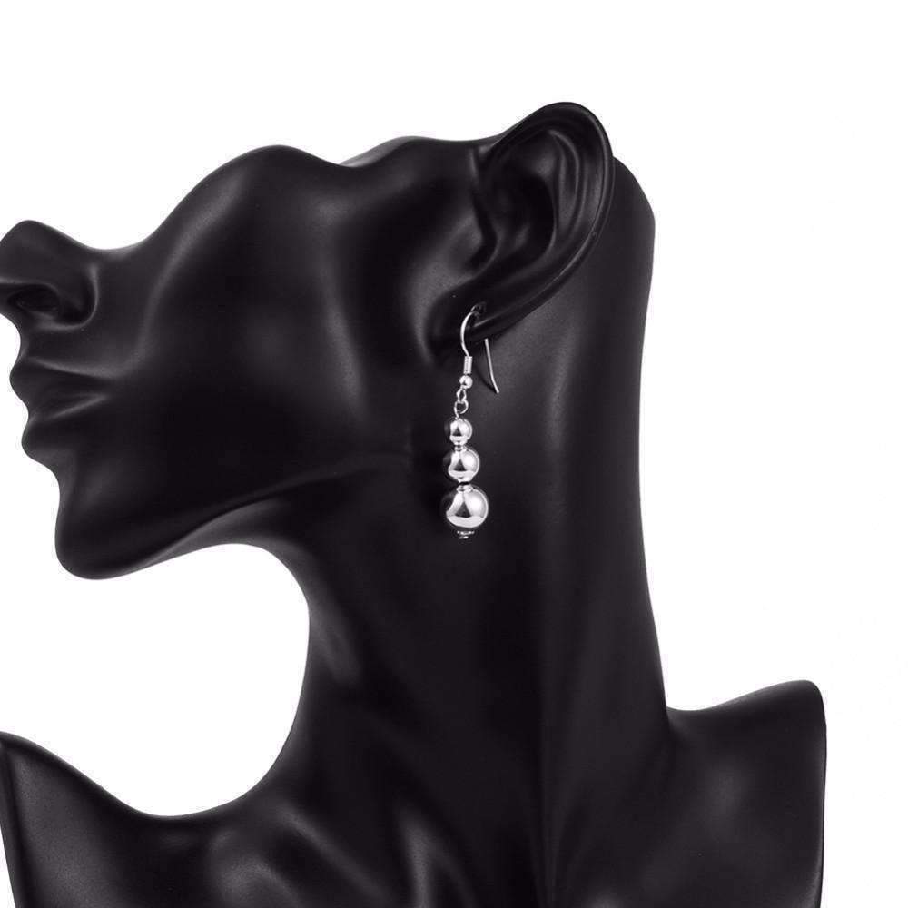Silver Triple Bead Dangling French Hook Earrings for Woman - Feshionn IOBI