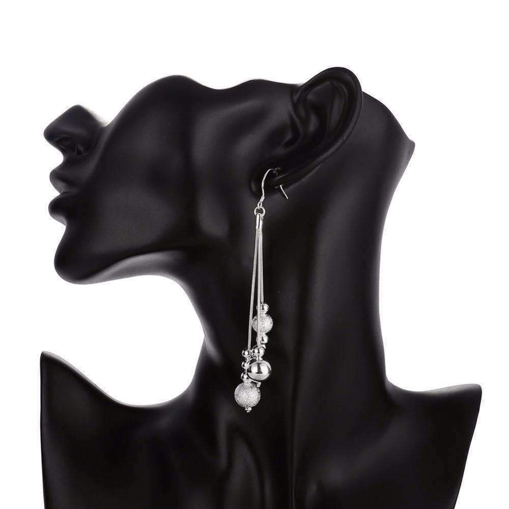 Triple Strand Silver Beaded Chains French Hook Earrings for Women ...