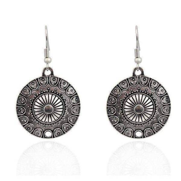 Round Roman Stamped Medallion Silver Hook Earrings for Women Everyday ...