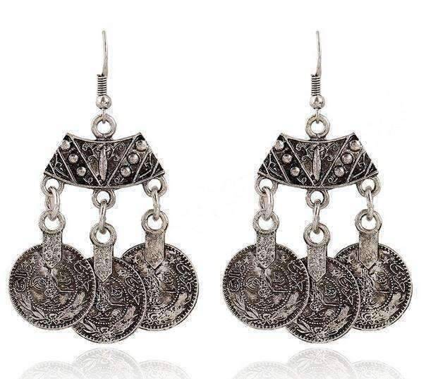 Vintage Persian Coin Dangling Tassel Earrings