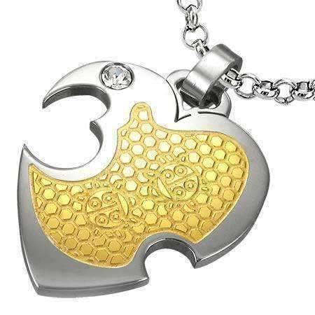 Gold Honeycomb Pattern Cut Out Stainless Steel Heart Pendant Necklace