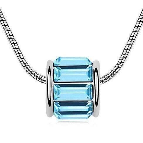 14K White Gold Plated Aqua IOBI Crystals Baguette Necklace For Woman