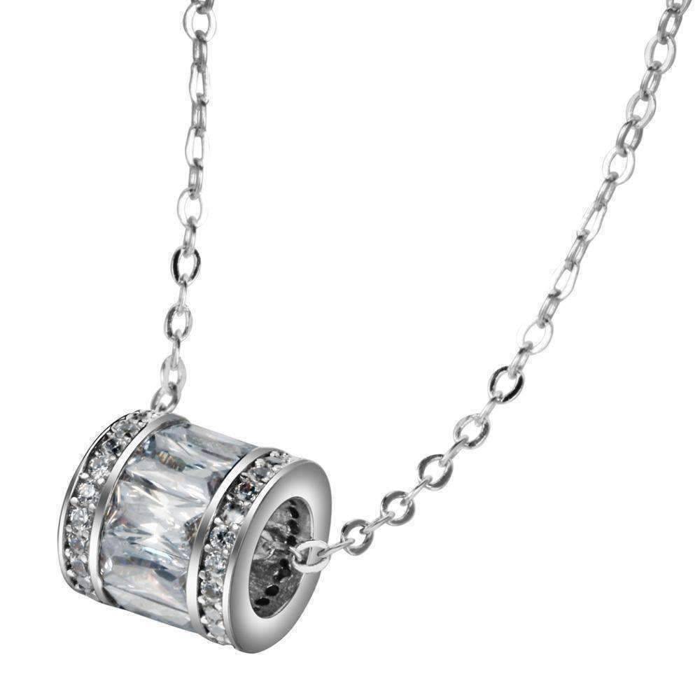 Baguette and Pav茅 CZ Sterling Silver Barrel Necklace for Women