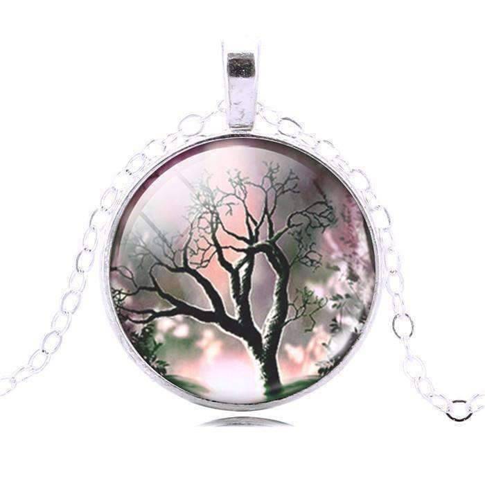 Glass Cabochon Medallion Necklace - Black and Pastel