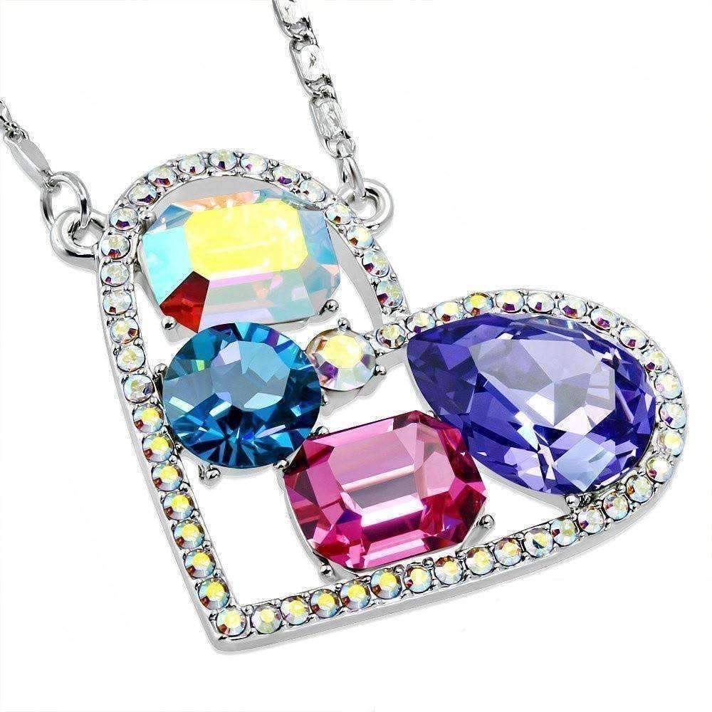 Dazzling Shades of Pastel Multi-Stone IOBI Crystals Heart Pendant Necklace