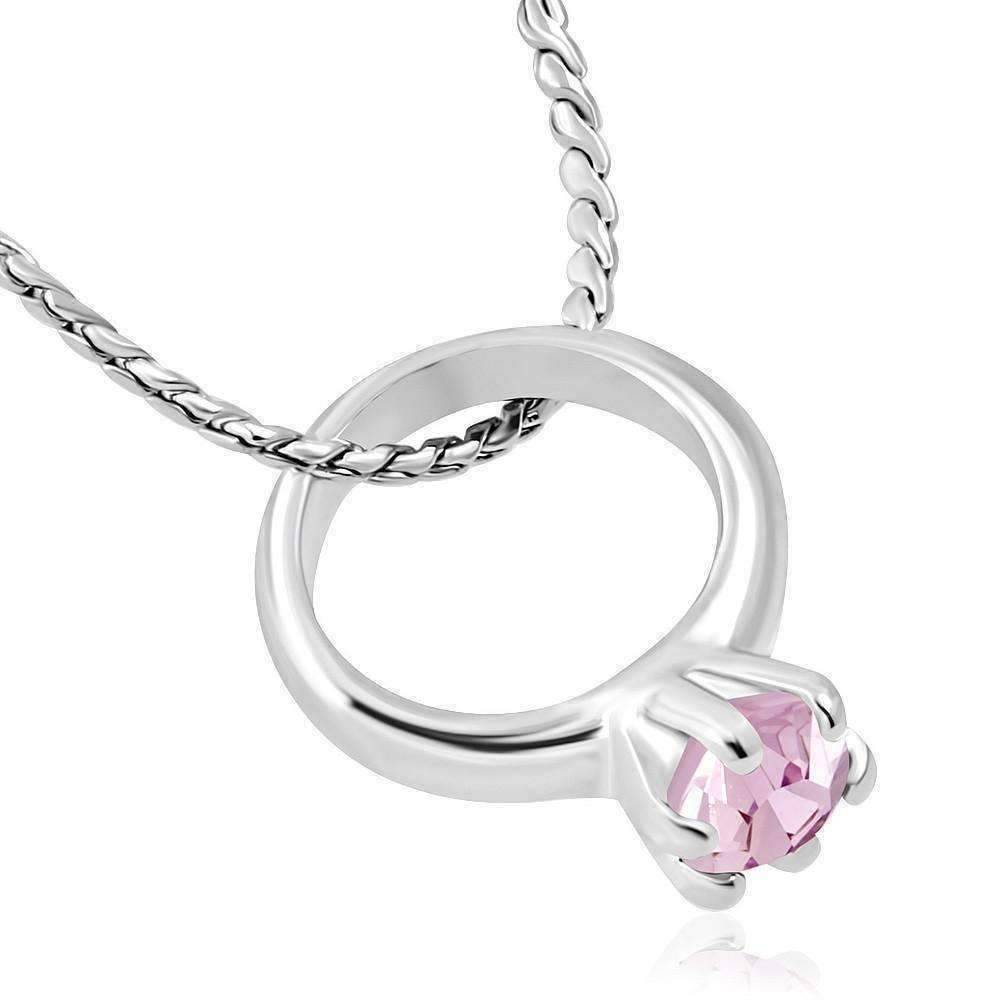 ON SALE - Tiny Pink CZ Birthstone Ring Charm Pendant Necklace