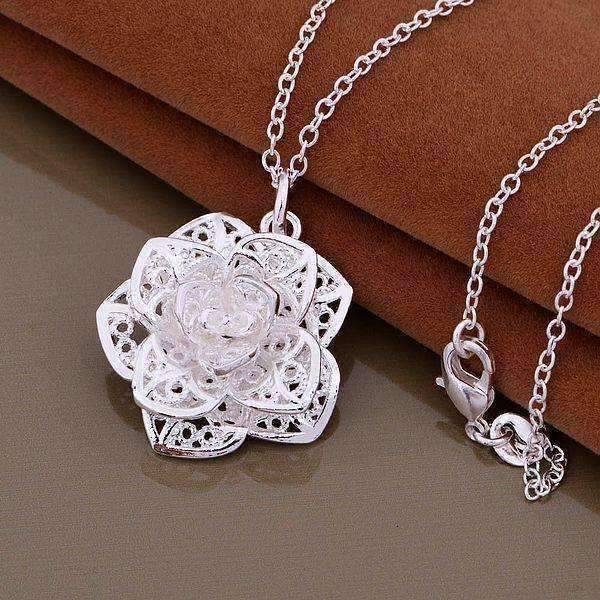 Silver Lotus Flower Necklace For Woman