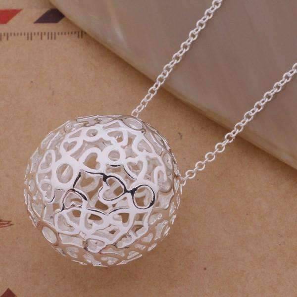 Threaded Heart Bead Bold Sterling Silver Plated Necklace Pendant for Women Special Occasion Valentin