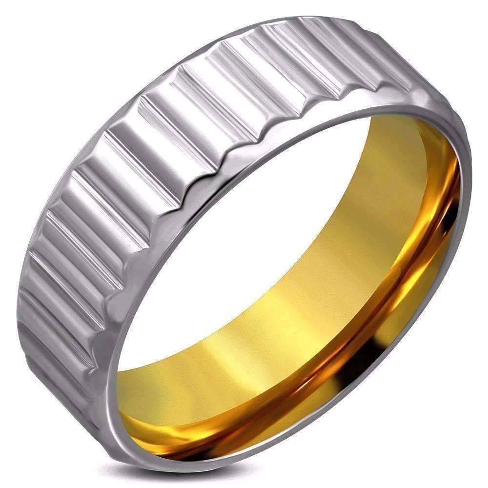 ON SALE - Groove Men&#39;s Gold Plated Stainless Steel Ribbed Band Ring - Feshionn IOBI