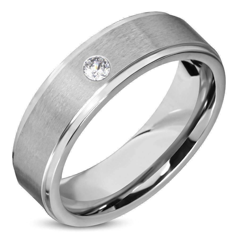Satin Finished Classic Men's 316 Stainless Steel Band Ring with Inset ...