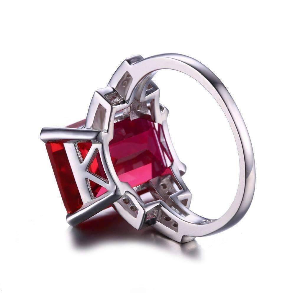 Heirloom 9CT Emerald Cut Simulated Pigeon Blood Ruby IOBI Precious Gems 925 Sterling Silver Ring