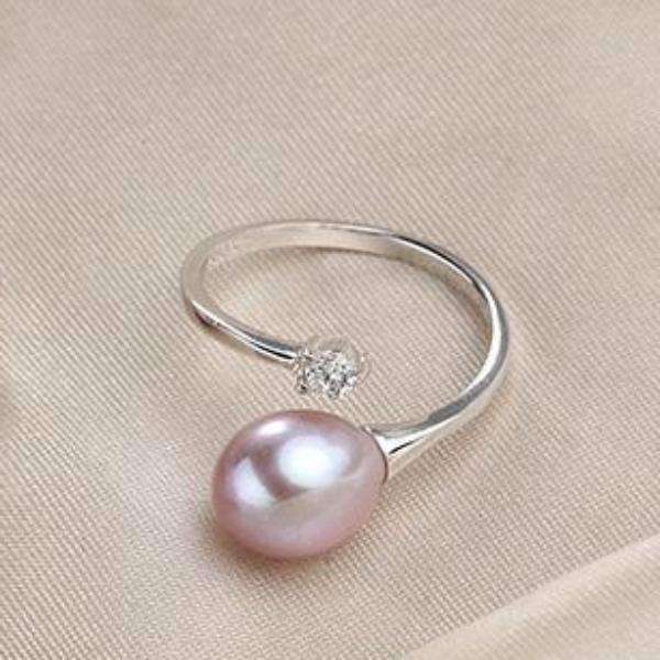 Lavender Genuine Freshwater Pearl & CZ Adjustable Bypass Ring