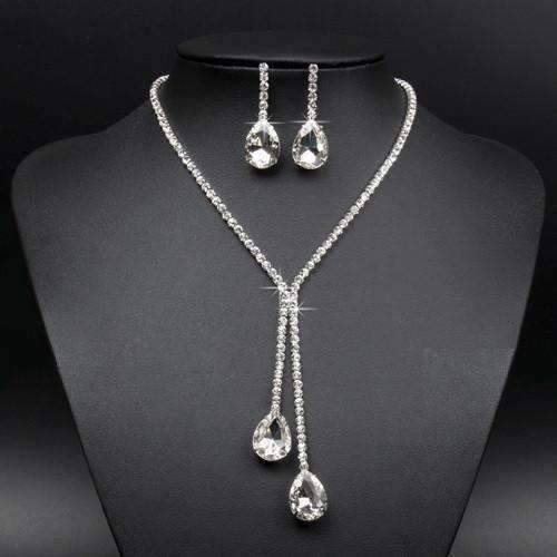 Deluxe Teardrop Crystal Choker Necklace and Earring Set