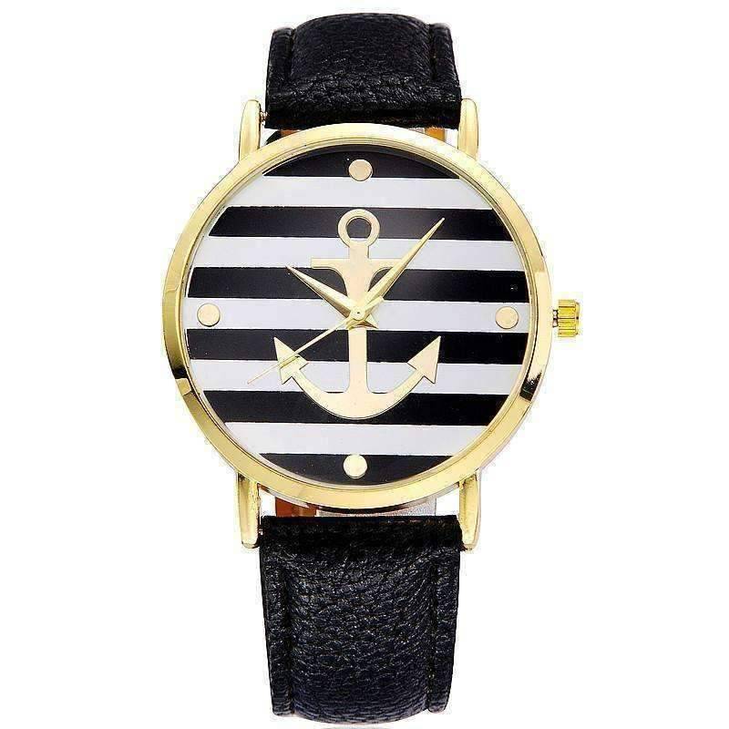 Ahoy! Anchor Watch in Black and White Stripes for Woman