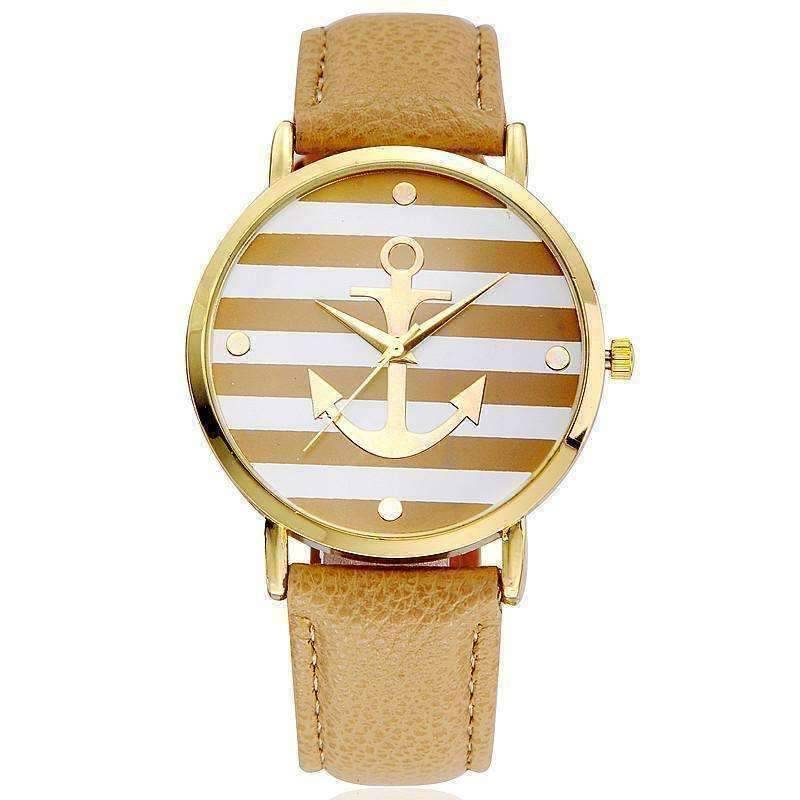 Ahoy! Anchor Watch in Caramel and White Stripes for Women