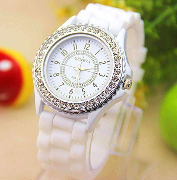 Sparkly Silky Silicone Watch in White - Feshionn IOBI