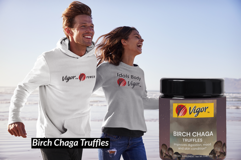 Birch Chaga Truffles Poster featuring a running couple