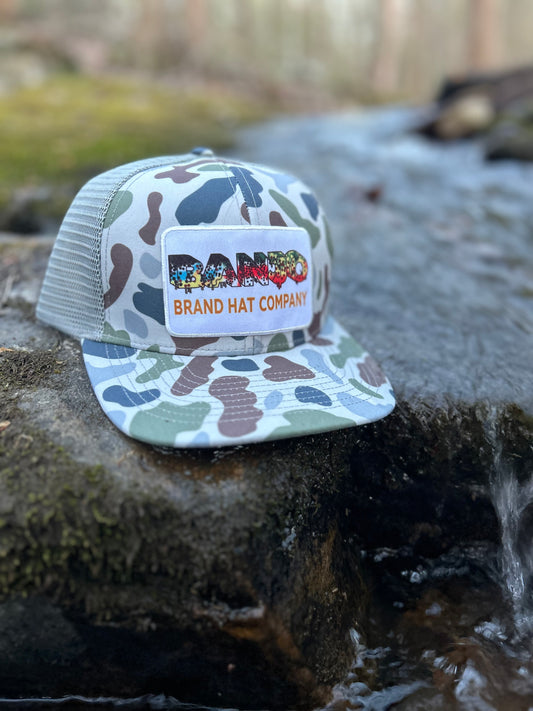 Banjo Brand Trout fishing Camo ropebrim SnapBack hat