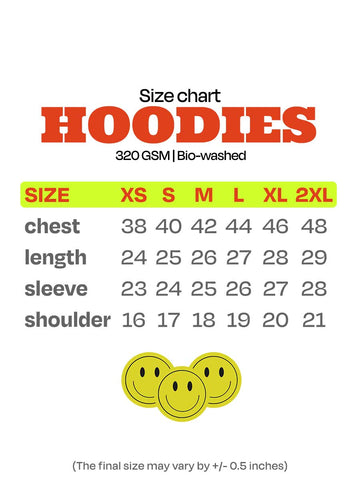 Size chart for Hoodie