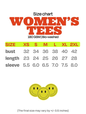 Size Chart for women's T=shirt