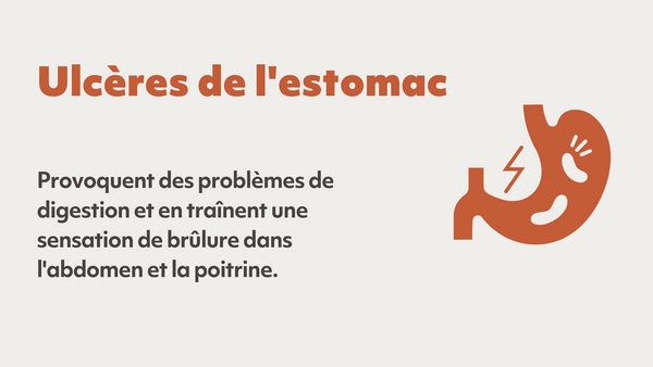 les ulcères d'estomac provoquent des problèmes de digestion et entraînent une sensation de brûlure dans l'abdomen et la poitrine