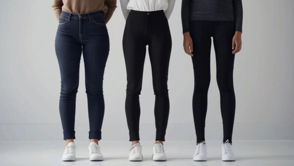 Différence visuelle entre un jegging, un legging et un tregging