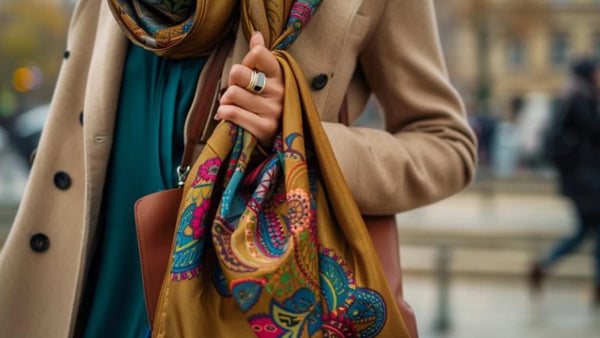 Femme active avec foulard en soie sur sac à main