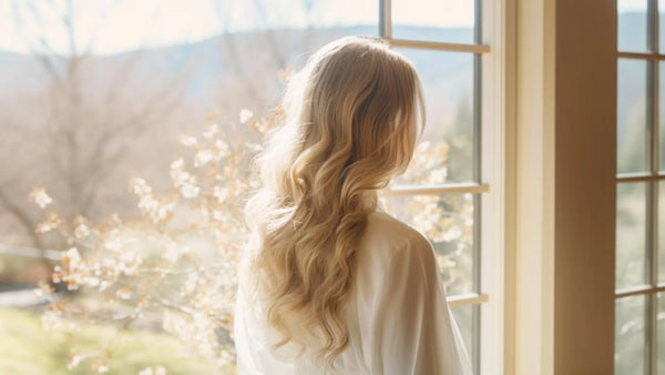 Femme blonde avec cheveux bouclés impeccables