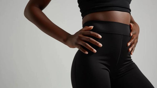 Femme portant un legging noir confortable en coton pour le sport