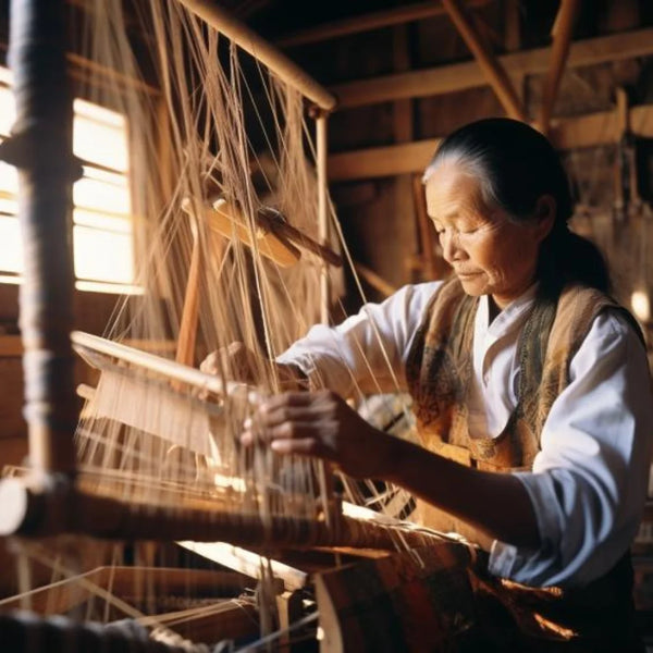 Femme tissant de la soie dans un atelier
