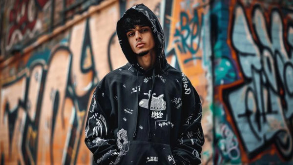 Jeune homme portant hoodie streetwear urbain
