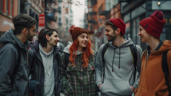 groupe d'amis en sweat à capuche de différentes couleurs