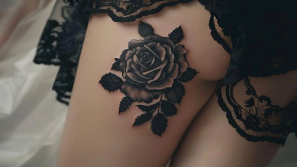 tatouage rose noir avant mise du collant