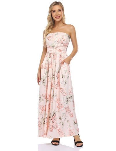 LEADINGSTAR Women's Strapless Graceful Floral Party Maxi Long Dress Apricot