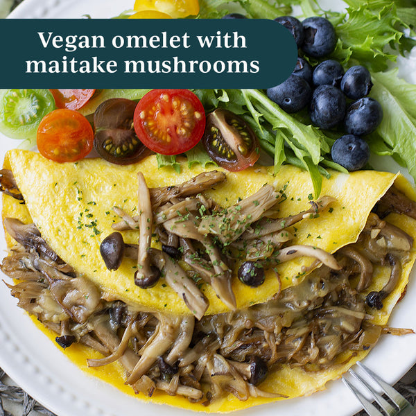 Vegan omelet with maitake mushrooms