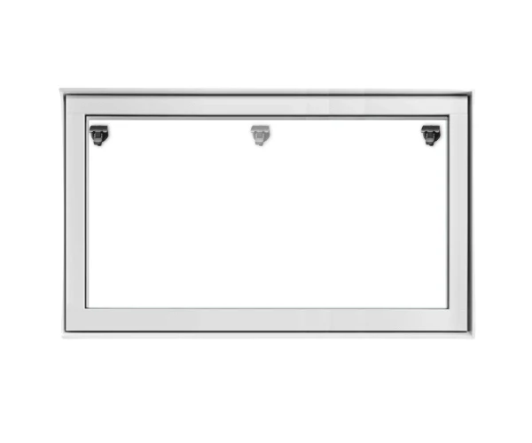 Whiteboard with a metallic frame and three attached markers on a white background.