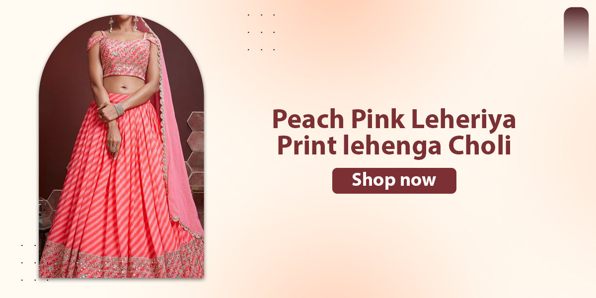 Peach Pink Leheriya Print lehenga Choli