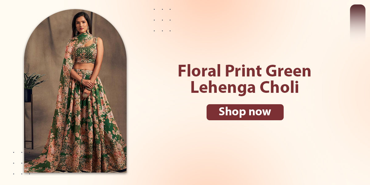 Floral Print Green Lehenga Choli