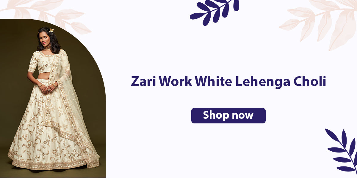 Zari Work White Lehenga Choli