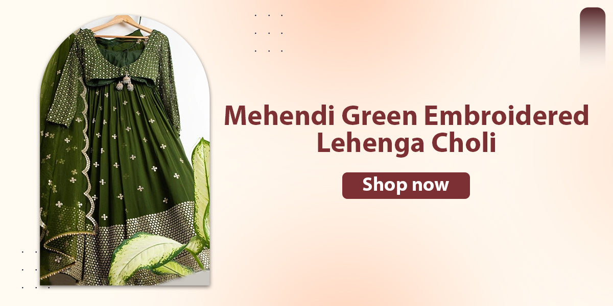  Mehendi Green Embroidered Lehenga Choli