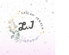 A logo with "L.J" written in the center in cursive, light green leaves in a circle with the text "LEILAS' JEWELS." The background is white shifting to a pink gradient at the bottom and there are light green dots throughout.