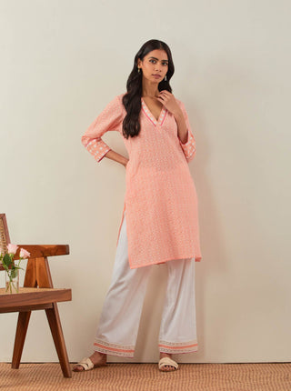 Ready to wear peach reyon slub cotton top – YouNari