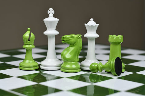 The Shamrock Weighted Chess Set Painted in Vivid Irish Green and White Plastic