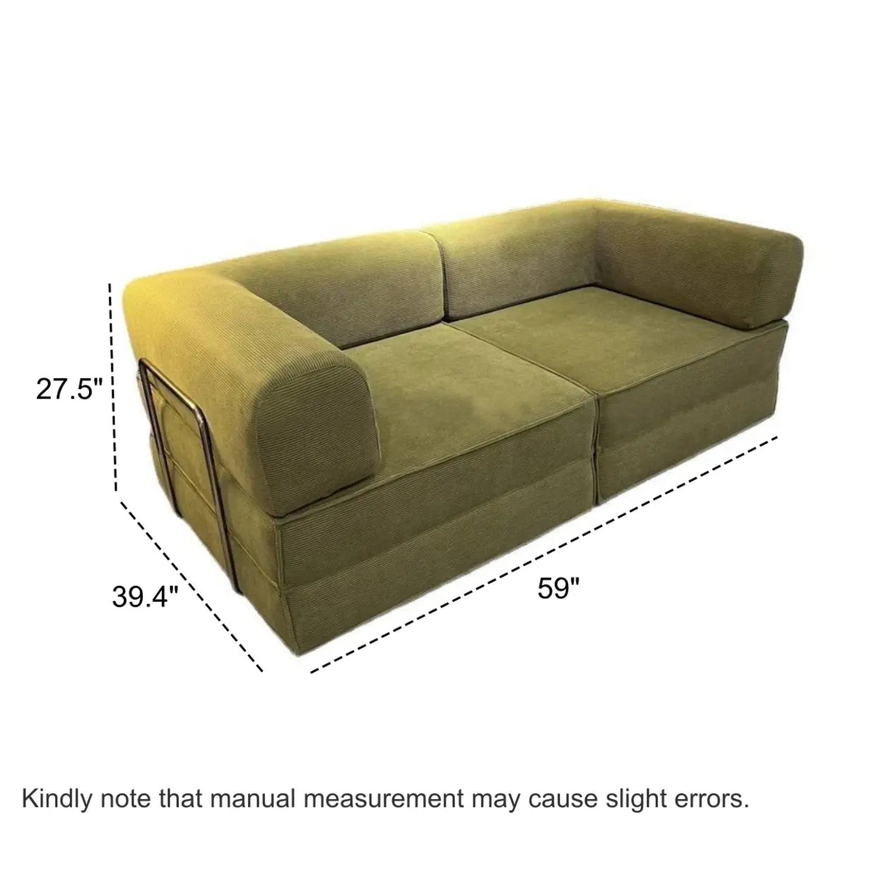 Modern Green Corduroy Compressed Modular Sofa in a Box #size