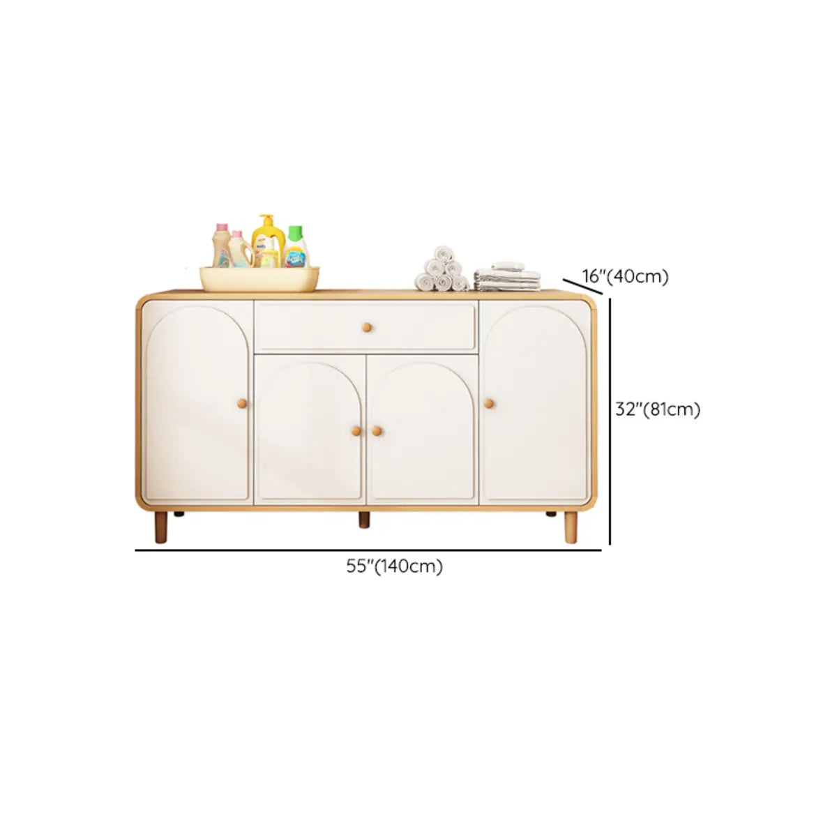 Modish White Wood Medium Drawers Sideboard with Storage #size