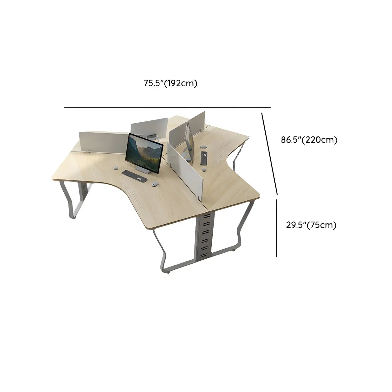 Natural Finish Free Form Sled Long Deep Computer Desk #size