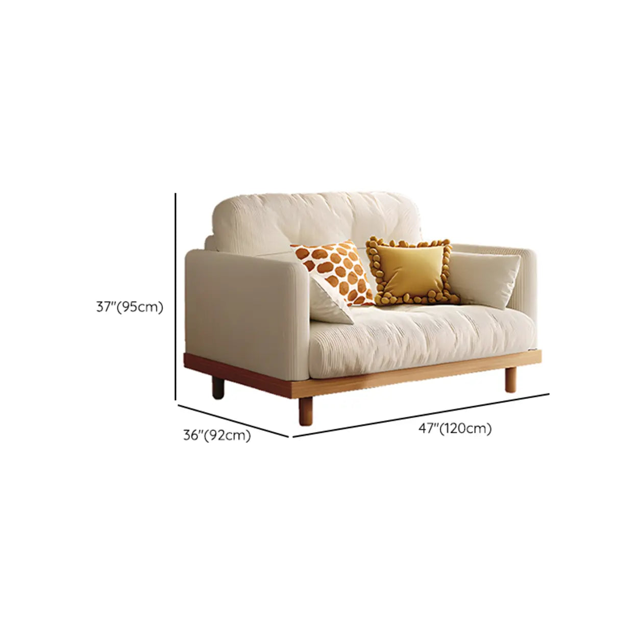 Parlor White Anti Cat Scratch Fabric Tufted Back Sofa #size