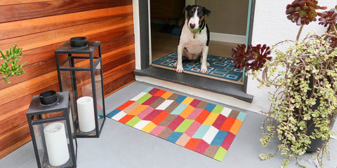 Colorful doormats like this Neighburly Colorful Tulips will liven up any front door, especially with a sweet pup waiting on you too!